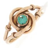 A 9ct gold green stone ring, 3g, size M