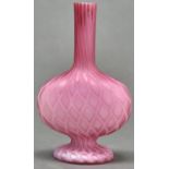 A Victorian pink satin glass vase, c1890, with air trap decoration, 18cm h Good condition