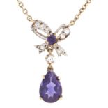 A diamond and amethyst necklace, in gold marked 9ct, 2.7g