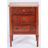 A French kingwood, mahogany and line inlaid petite commode, early 20th c, in Louis XVI style, with