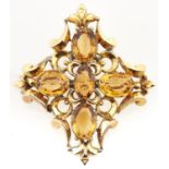 A Victorian gold and citrine brooch, 12.9g