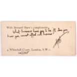 Autograph. George Bernard Shaw - Shaw's compliments card inscribed in his hand in ink What