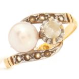 A cultured pearl and paste ring, in gold, 2.9g, size L½