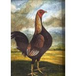British(?) Naïve Artist - Game Cocks, a pair, watercolour, 11.5 x 8cm, earlier associated