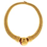 A French gold collar, c1970, with central hemispherical orb, 31.5cm, control marks for 0.750