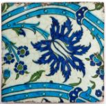 Islamic Architectural Ceramics. An Ottoman tile, Damascus, c1570-80, painted with a 'vertical