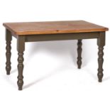 A reproduction pine topped kitchen table in Victorian style, modern, the stripped pine rectangular