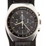 An Omega stainless steel gentleman's chronograph wristwatch, Speedmaster Professional Mk II, on a