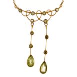 A peridot negligee necklet, in gold marked 15ct, 3.7g