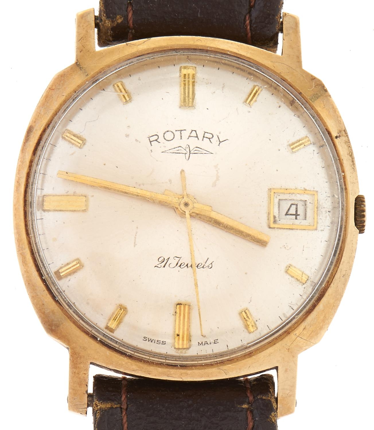 A Rotary 9ct gold gentleman's wristwatch, with date Consistent age wear, dial slightly spotted,