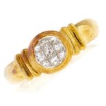 A diamond ring, pave set with princess cut diamonds, in 18ct gold, 4.5g, size K½