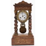 A French inlaid rosewood portico clock, c1860, the case inlaid overall with scrolls and leafy