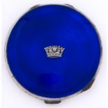 A George VI silver and blue guilloche enamel compact, the lid applied with naval crown, 65mm diam,
