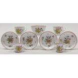 A set of four New Hall bone china Yellow Shell pattern teacups and saucers, c1810, saucers 13cm diam