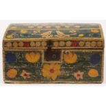 Folk Art. A French painted wood marriage chest, 19th c, with coffered lid, painted with birds,