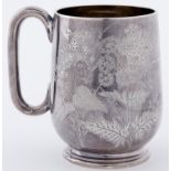 A Victorian silver christening mug, stamped with wild flowers, 90mm h, Sheffield 1883, 4ozs 6dwts