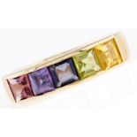 A calibre cut gem set ring, in gold marked 585 14k, 4.5g, size P