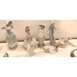 Seven Lladro figures of ballerinas, young ladies and an angel, 35cm h and smaller, impressed and