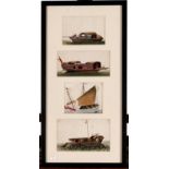 Chinese School, 19th c - Junks, a set of four, rice paintings, various sizes to 13 x 21cm,