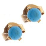 A pair of turquoise stud earrings, in gold, unmarked, 1g