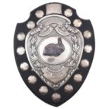 A George V silver mounted and ebonised wood trophy shield, engraved Lytham District Fanciers A J