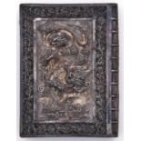 A Chinese silver filigree book shaped card case, second half 19th c, applied with dragon and