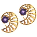 A pair of Dutch amethyst earrings, in 14ct gold, crescent shaped, control mark, 7.3g