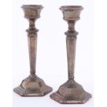 A pair of Elizabeth II silver candlesticks, with hexagonal pillar and foot, 20.5cm h, Birmingham