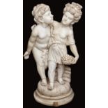 A statutary marble sculpture of two children, late 20th c, 97cm h