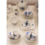 A Royal Copenhagen blue and white Blue Flower pattern tea service, 1969-1974, with osier moulded