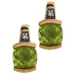 A pair of peridot and diamond stud earrings, in gold marked 375, 1g