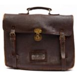 Vintage Luggage. A British Civil Service issue brown leather briefcase, stamped EIIR cypher and