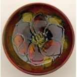 A Moorcroft miniature flambeau Clematis bowl, third quarter 20th c, 80mm diam, impressed mark, paper