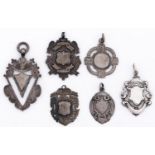 Six Victorian and early 20th c silver watch fob shields, various sizes and makers, 1oz 15dwts