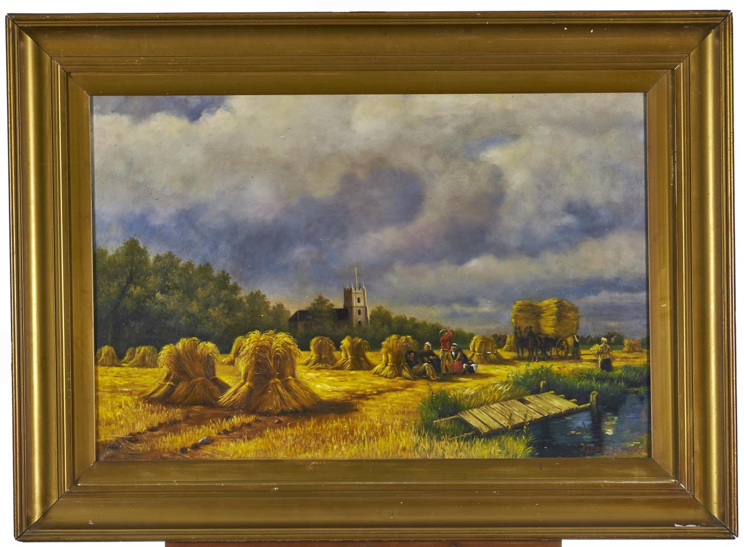 British School - Harvest Time, bears signature (Henry H Parker, in red), oil on canvas, 49 x 75cm