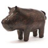 A leather hippopotamus stool, in Liberty style, late 20th / 21st c, 31cm h, B S Jeulo Made in
