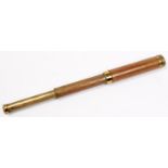 A Victorian brass 1¾" refracting telescope, Cary London, mid 19th c, with stitched leather covered