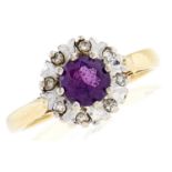 An amethyst and diamond cluster ring, in 18ct gold, 3.5g, size I½