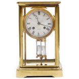 A French brass four glass clock, Boxell, Brighton, c1900, the bell striking movement stamped as