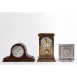 Five various brass and other mantel clocks / timepieces, including an art deco chromium plated