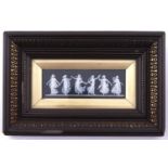 A Wedgwood black jasper dip tablet or plaque of The Dancing Hours, probably late 19th c, 5.5 x 16cm,