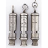 Two Hudson's Patent nickel plated whistles, marked City of London Police Reserve and 1914, another