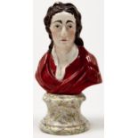 A Staffordshire earthenware bust of John Locke, c1820, with overglaze enamel painted decoration,