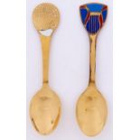 Georg Jensen. Two Danish silver gilt and enamel Christmas spoons, 2006 and 2007, maker's marks and
