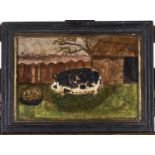 British Naive Artist - A Fat Pig, with signature S HEEP and inscribed, oil on panel, 17 x 25cm