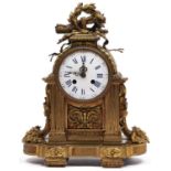 A French ormolu mantel clock, late 19th c, in Louis XVI style, the breakarched case crested by