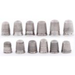 Twelve Victorian and early 20th c silver thimbles, Chester and Birmingham, various makers and