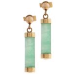 A pair of jadeite baton earrings, gold mounts, 1.7g
