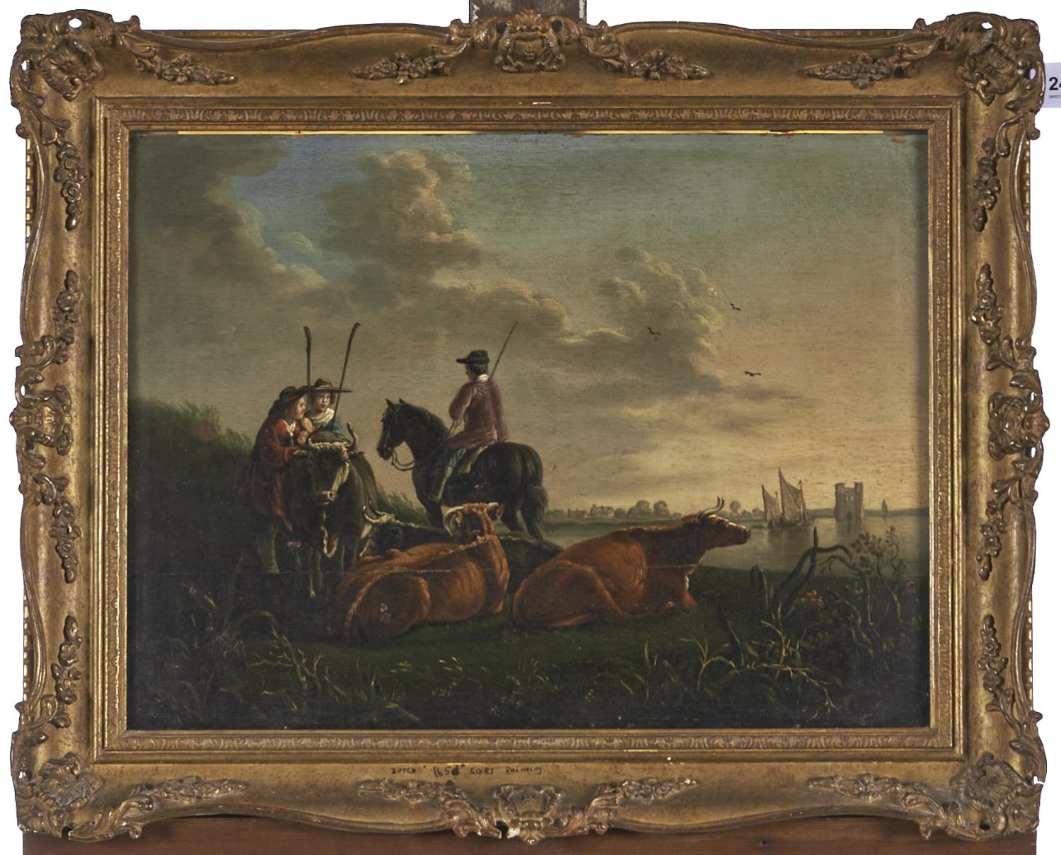 Follower of Aelbert Cuyp - Landscape with Peasants and their Animals, oil on panel, 31.5 x 32cm, a - Bild 2 aus 2