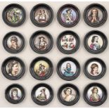 Sixteen German porcelain plaques, late 19th c, several painted, the others printed and painted, with